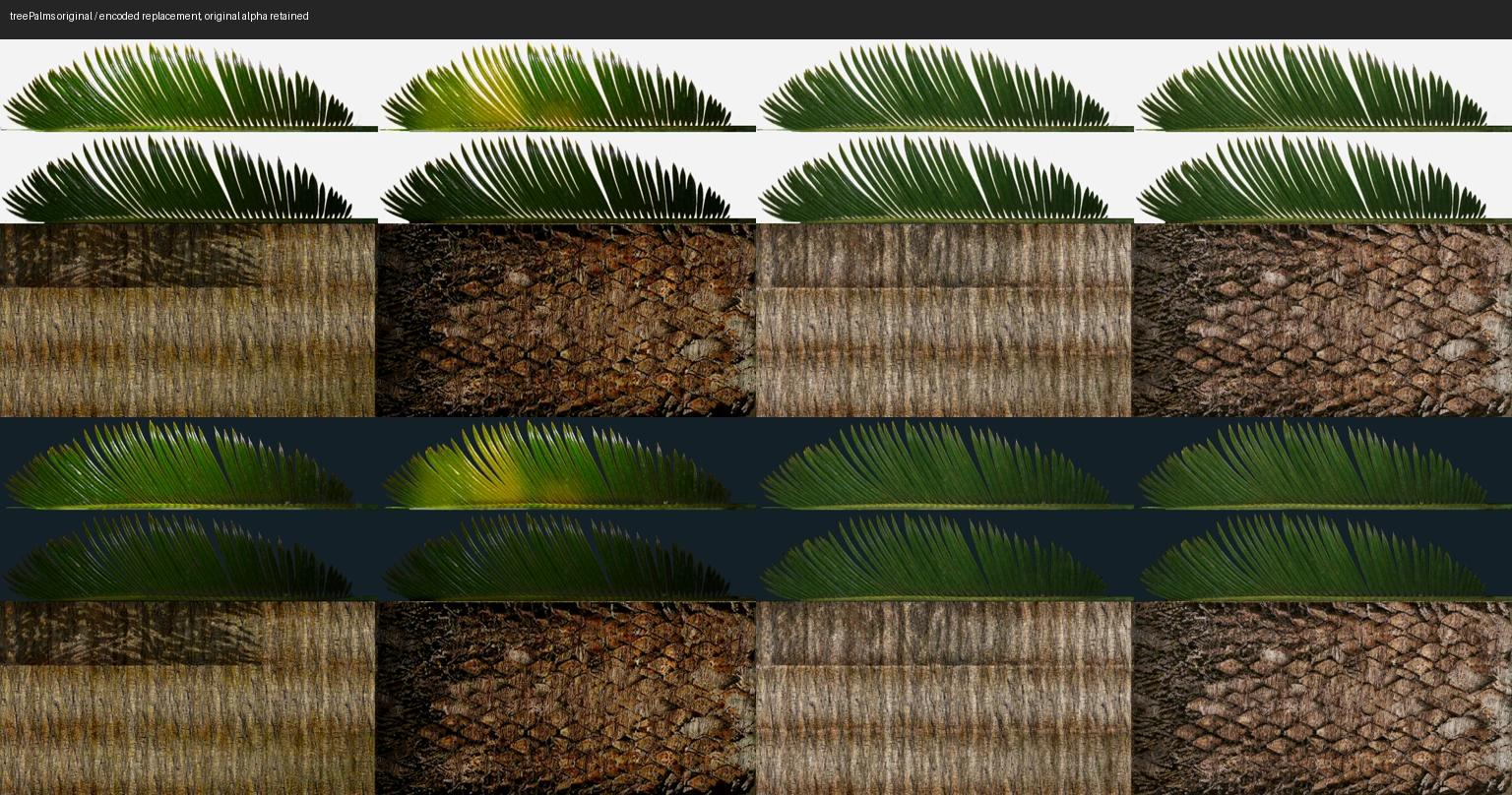 Original and reworked palm texture atlas from the Corsairs material project